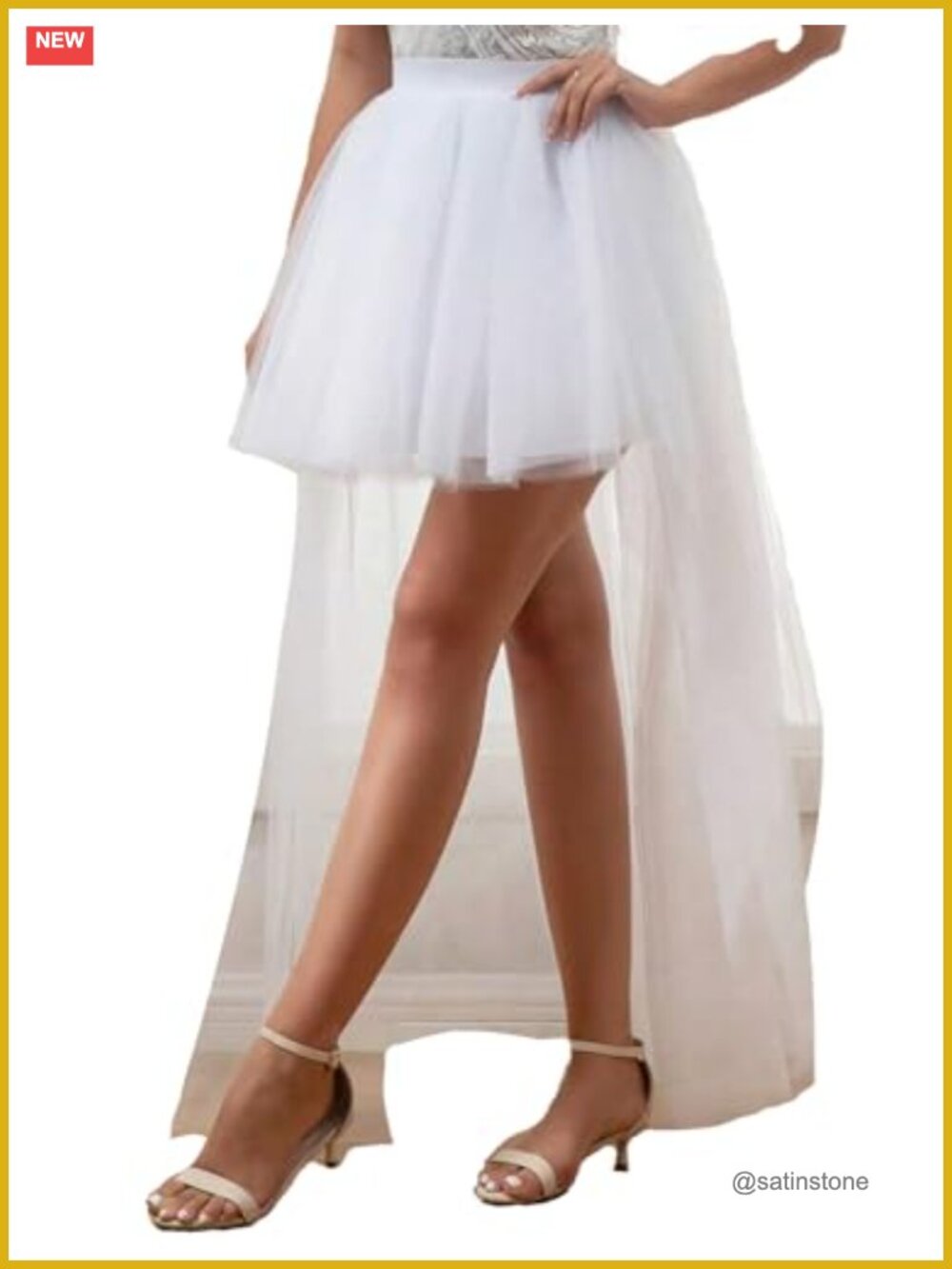 High Low Tulle Tutu Skirt Pleated Floor Length Prom Party Elastic Waist